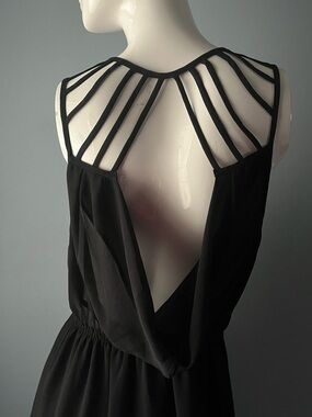 Lost April Black Backless Strappy Cage Short/Long Dress Flowy Size M